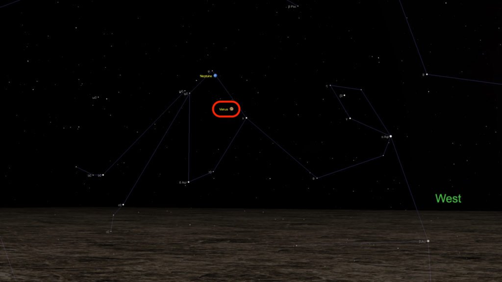 Vénus visible le 24 janvier 2020, à 20h10. // Source : Capture d'écran The Sky Live, annotation Numerama