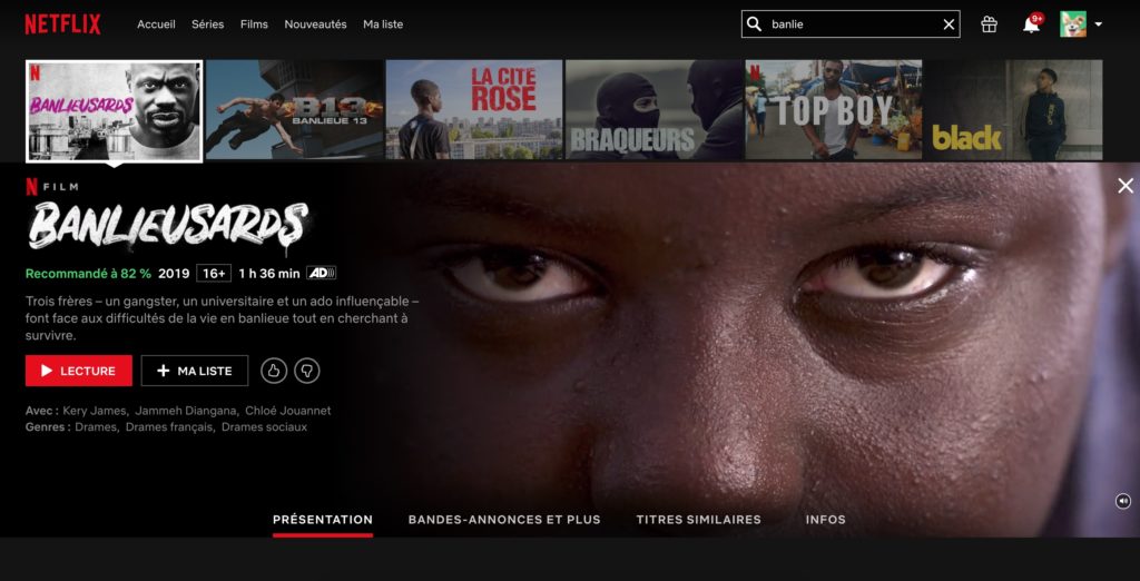 Une page d'accueil de Netflix France début 2020 // Source : Capture