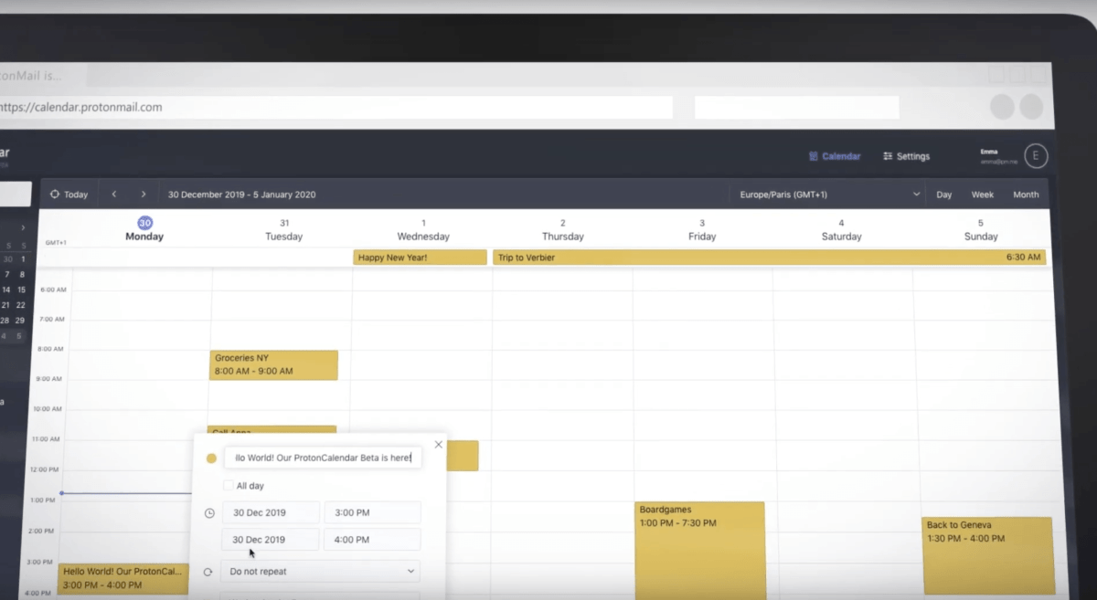 ProtonCalendar // Source : ProtonMail