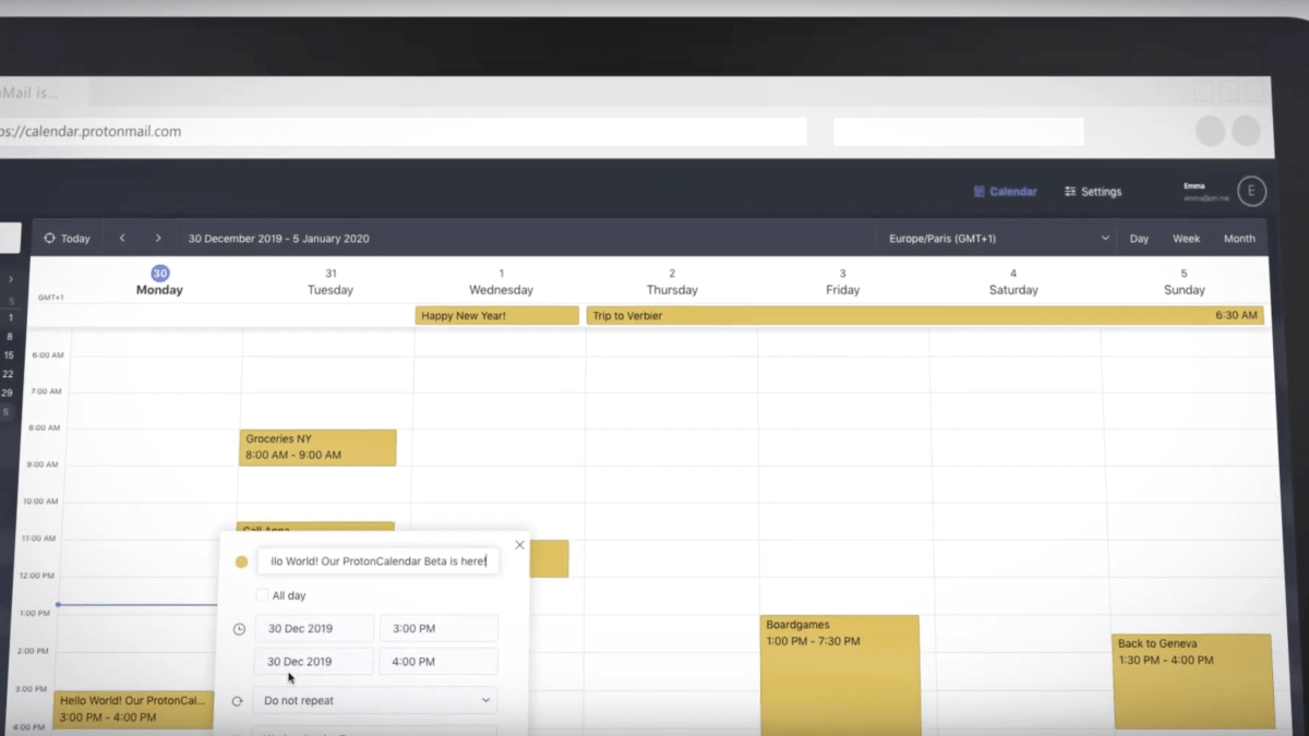 ProtonCalendar // Source : ProtonMail