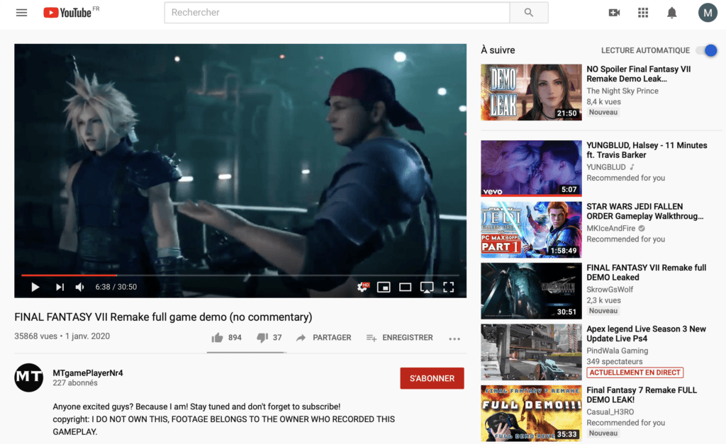 Fuite démo de Final Fantasy VII Remake // Source : Capture YouTube Fuite démo de Final Fantasy VII Remake // Source : Capture YouTube