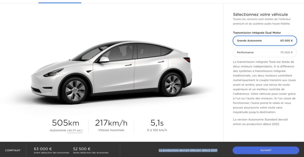 Le configurateur Tesla en France // Source : Tesla Le configurateur Tesla en France // Source : Tesla