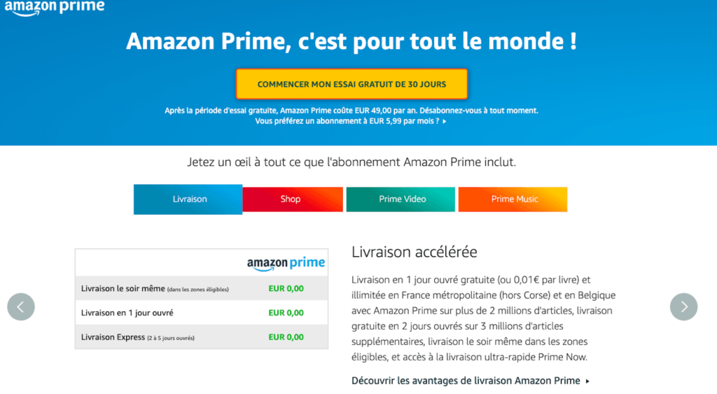 L'offre Amazon Prime et ce qu'elle comprend // Source : Amazon