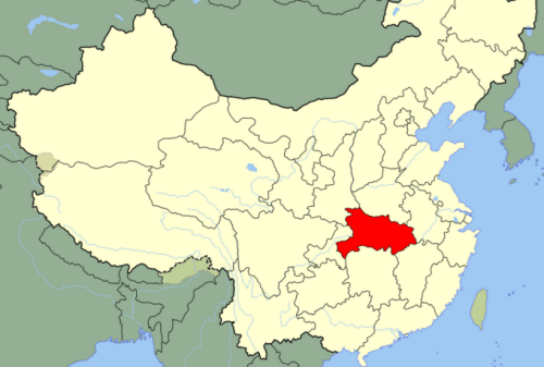 Région concernée ; dont Wuhan est la capitale (carte domaine public).