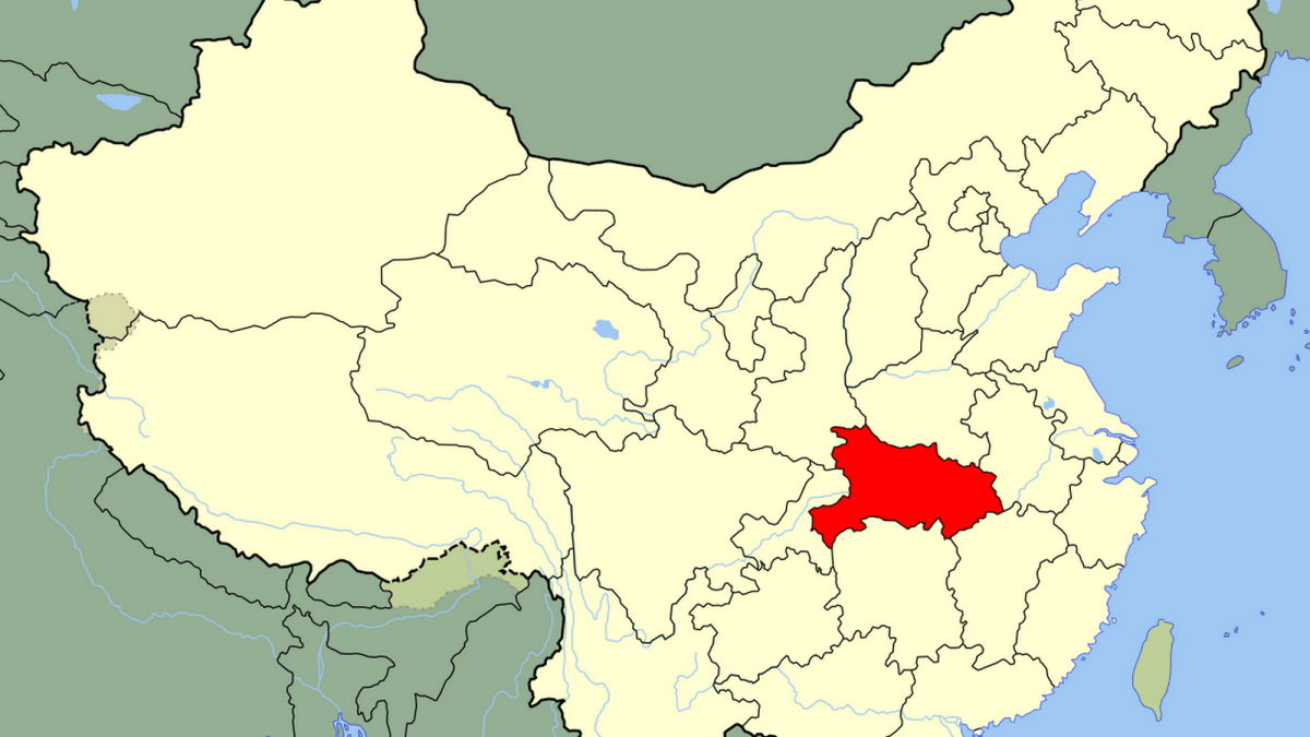 Région concernée ; dont Wuhan est la capitale (carte domaine public).