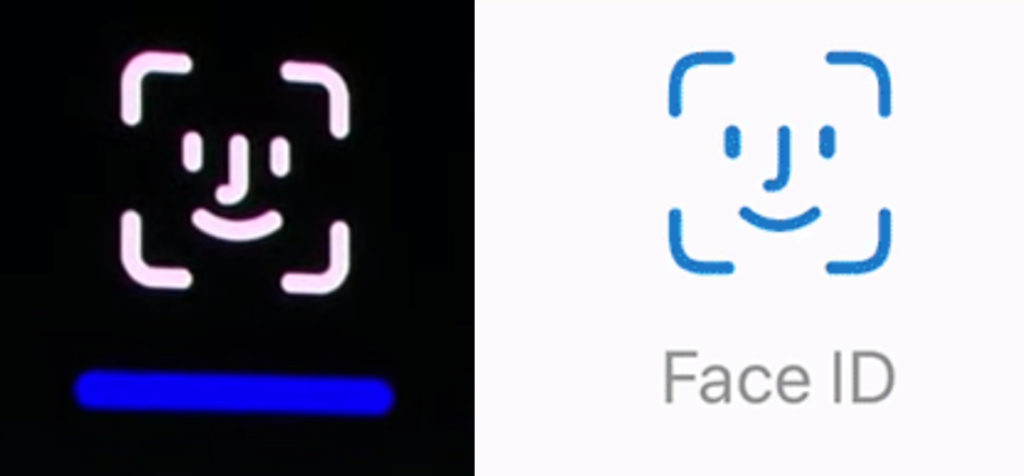 Le logo affiché pendant la conf Samsung au CES 2020 (gauche) et le logo de Face ID d'Apple (à droite) // Source : YouTube/Samsung