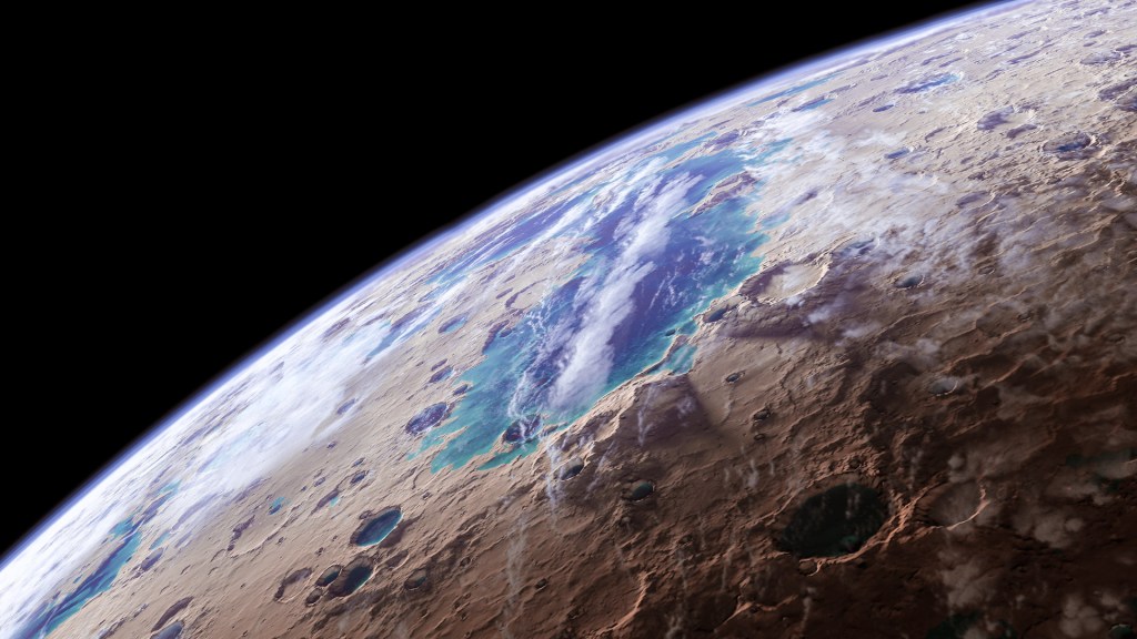 Le lac Eridania, un possible ancien lac de la planète Mars. // Source : Flickr/CC/Kevin Gill (photo recadrée)