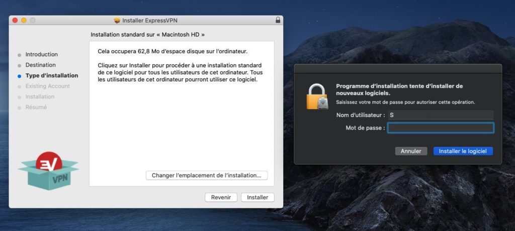 Sur Mac, l'installation demande d'entrer son mot de passe.