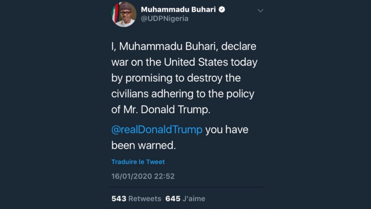 Faux tweet de l’United Democratic Party of Nigeria