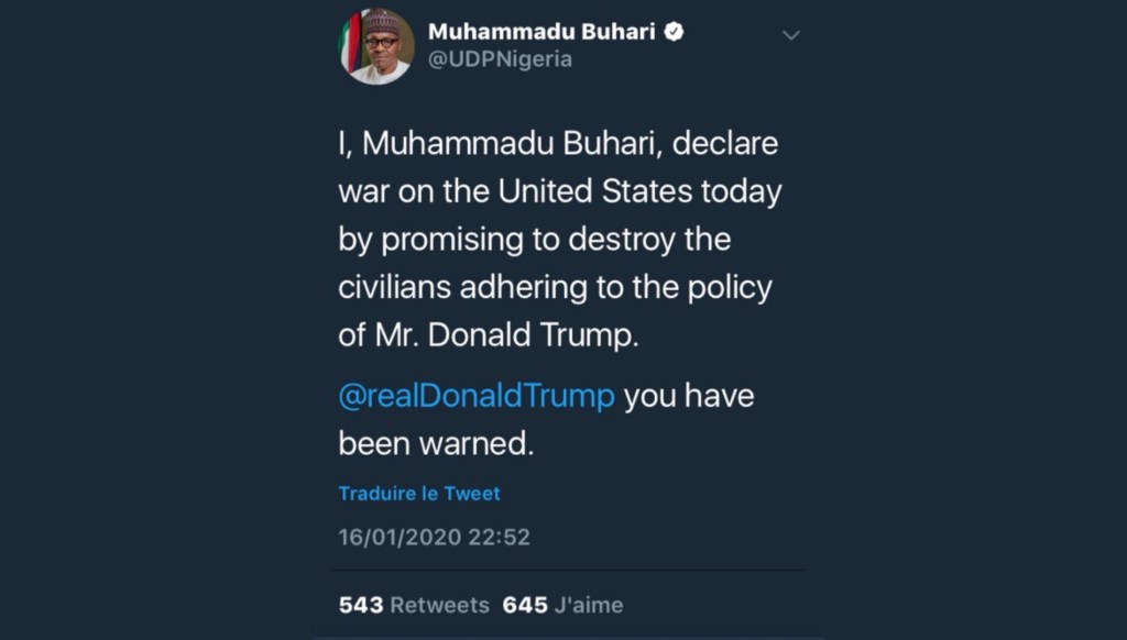 Faux tweet de l’United Democratic Party of Nigeria