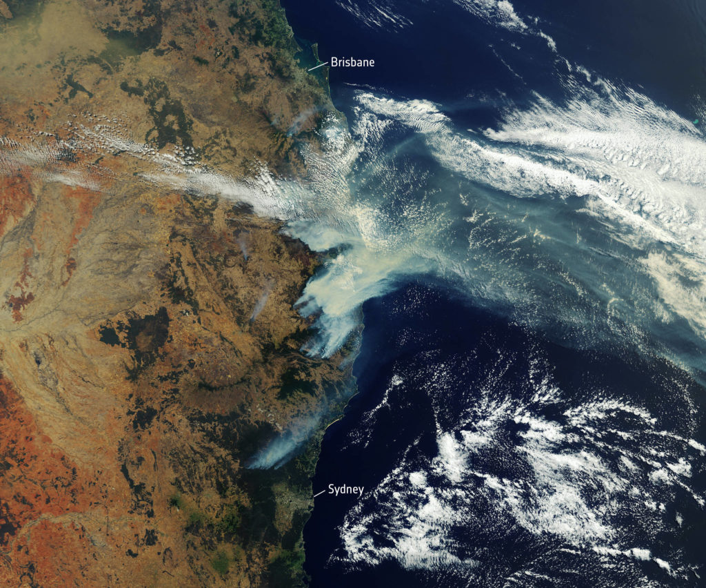 Image satellite de la fumée des feux de brousse en Australie, prise le 12 novembre 2019.
Agence spatiale européenne