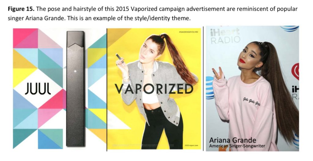 Une pub qui jouait sur la ressemblance avec la star Ariana Grande // Source : "JUUL Advertising Over its First Three Years on the Market"
