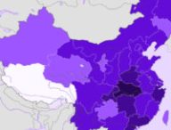Carte de la Chine par nombre de cas de nCov enregistrés, à date du 26 janvier 2020 (plus le violet est foncé, plus il y a de cas : on repère bien l'épicentre de la région de Wuhan, au centre du pays).  // Source : Carte de la Chine par nombre de cas de nCov enregistrés, à date du 26 janvier 2020 (plus le violet est foncé, plus il y a de cas : on repère bien l'épicentre de la région de Wuhan, au centre du pays).