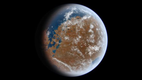Une représentation de Mars couverte d'eau. // Source : Wikimedia/CC/Ittiz (photo recadrée et modifiée)