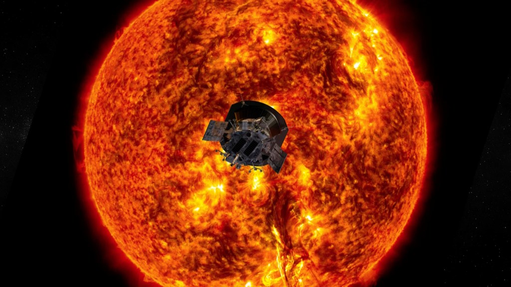 La sonde solaire Parker, vue d'artiste. // Source : NASA/Johns Hopkins APL