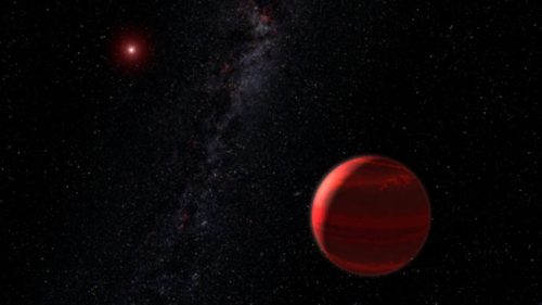 Vue d'artiste d'une planète en orbite autour d'une naine rouge. // Source : Wikimedia/CC/NASA, ESA and G. Bacon (photo recadrée)