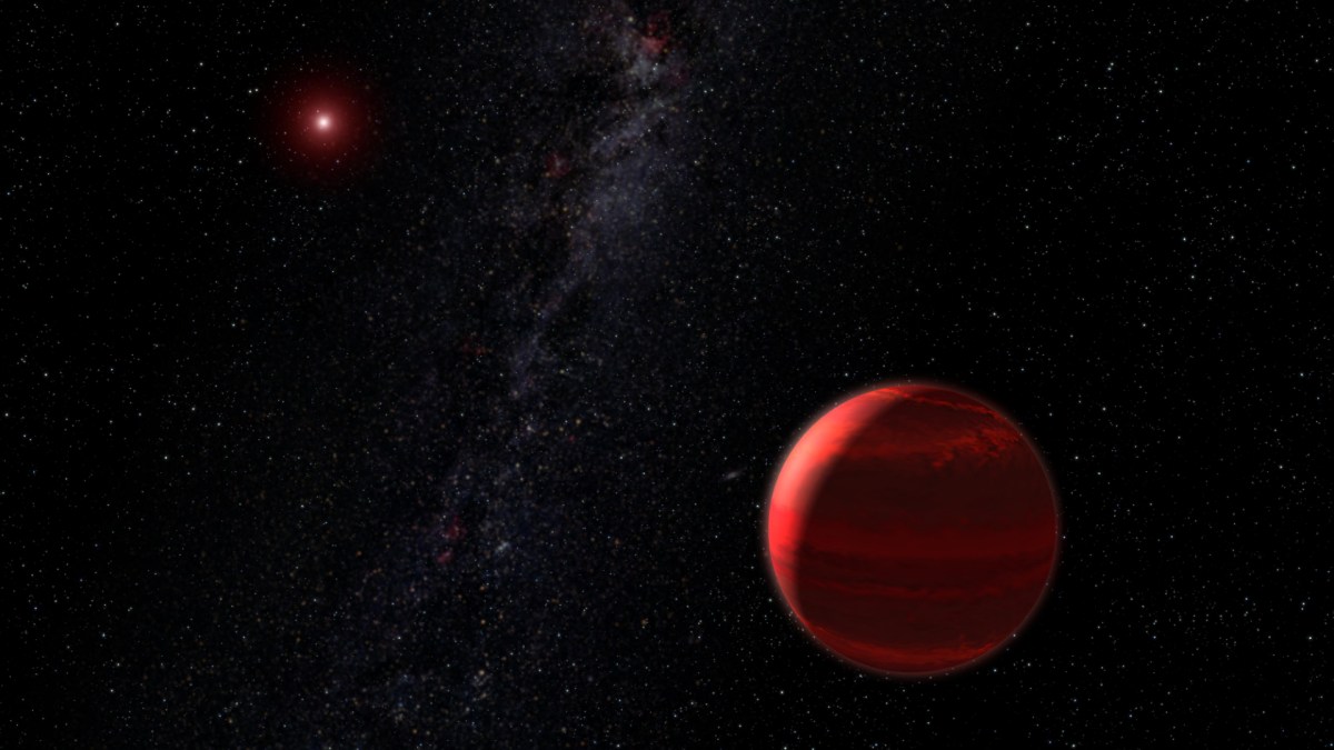 Vue d'artiste d'une planète en orbite autour d'une naine rouge. // Source : Wikimedia/CC/NASA, ESA and G. Bacon (photo recadrée)