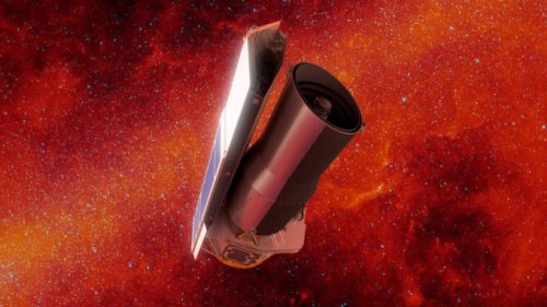 Vue d'artiste du télescope Spitzer dans l'espace. // Source : NASA/JPL-Caltech (photo recadrée)