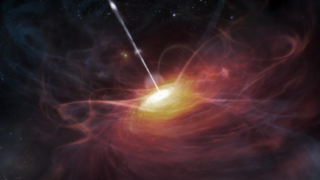 Vue d'artiste d'un trou noir supermassif. // Source : ESO/M. Kornmesser (photo recadrée et modifiée)