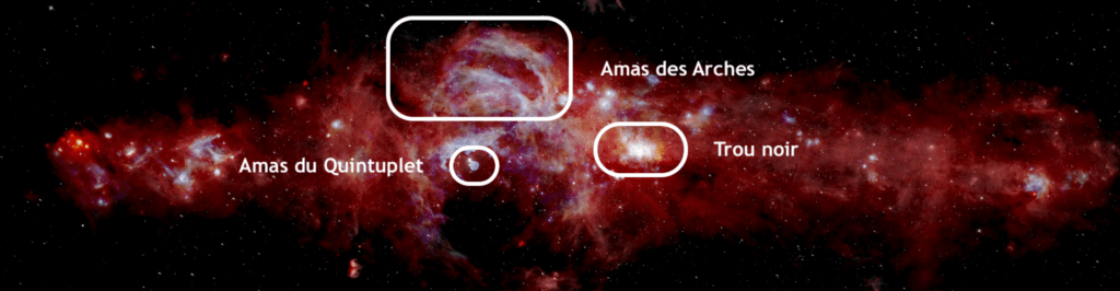 Le panorama complet. // Source : NASA/SOFIA/JPL-Caltech/ESA/Herschel (photo recadrée, annotations Numerama)