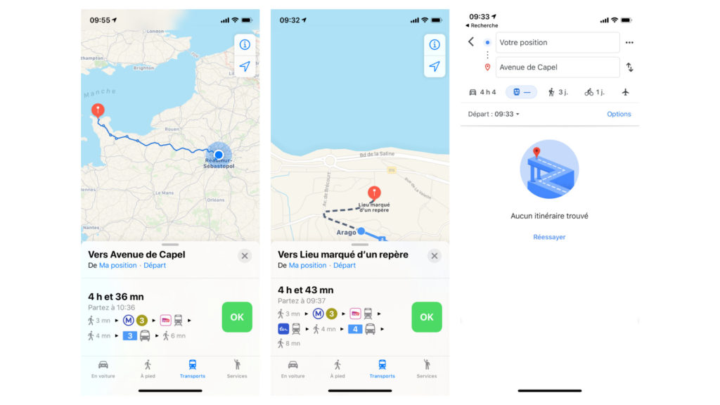 Apple Plans vs Google Maps // Source : Capture d'écran Numerama