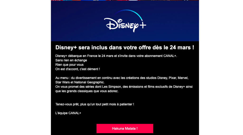 Capture d'écran du mail de Canal+ Capture d'écran du mail de Canal+