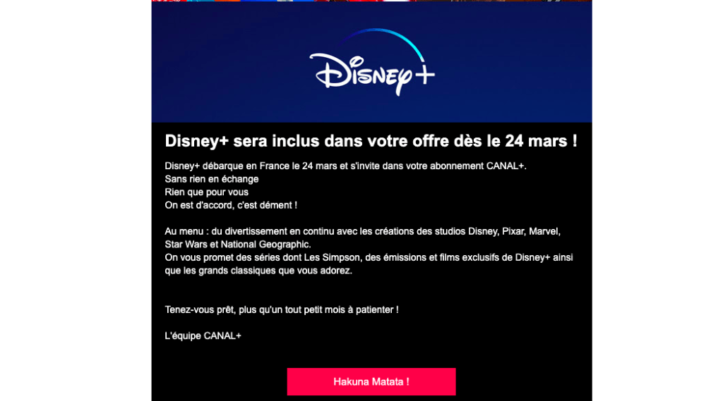 Capture d'écran du mail de Canal+