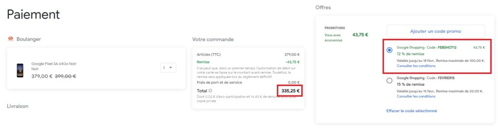 code promo google pixel 3a