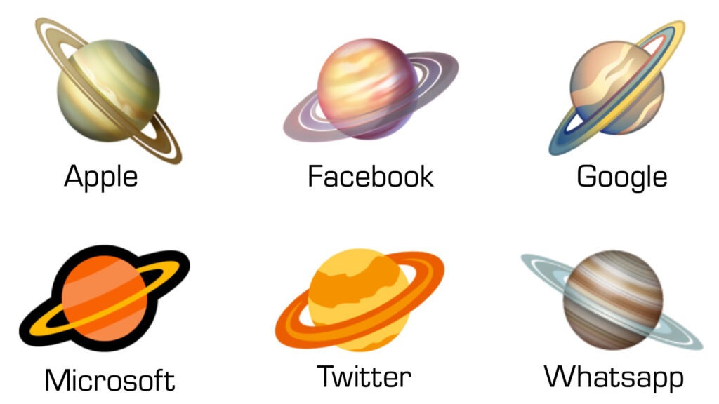 Les emojis Saturne comparés par James O'Donoghue. // Source : Via Twitter @physicsJ