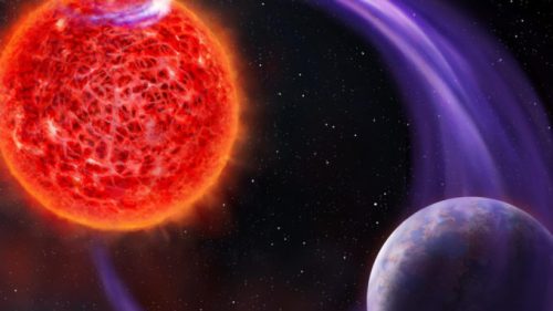 L'étoile et ses interactions avec sa planète, vue d'artiste. // Source : ASTRON (photo recadrée)
