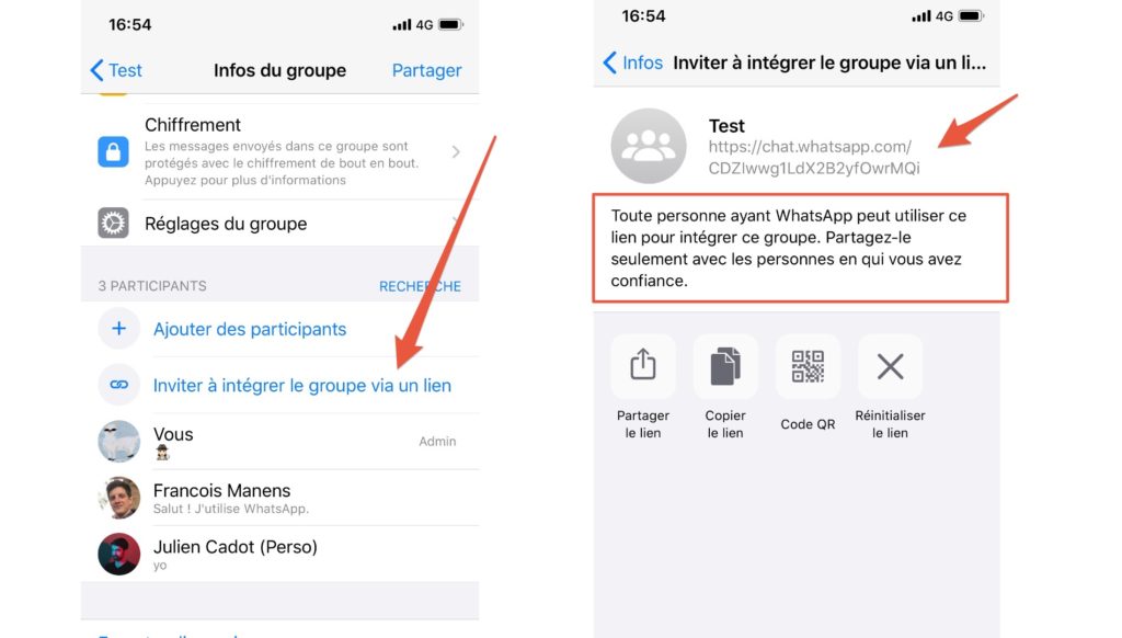 Ce qu'il se passe lorsque l'on génère un lien public pour une conversation WhatsApp