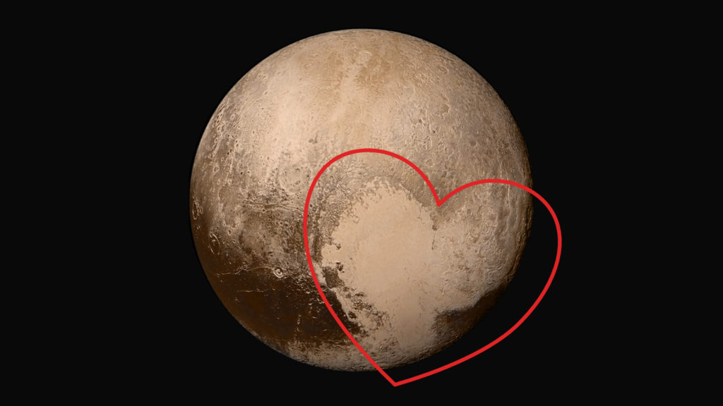 Le Cœur de Pluton. // Source : Wikimedia/CC/NASA / Johns Hopkins University Applied Physics Laboratory / Southwest Research Institute (annotation Numerama)