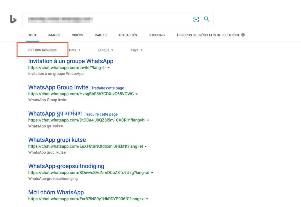 Plus de 600 000 résultats de recherches concernant des liens WhatsApp de groupe 