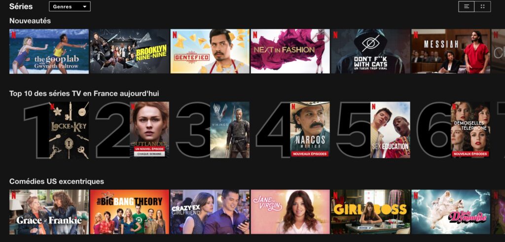 Capture d'écran de la page d'accueil Netflix Capture d'écran de la page d'accueil Netflix