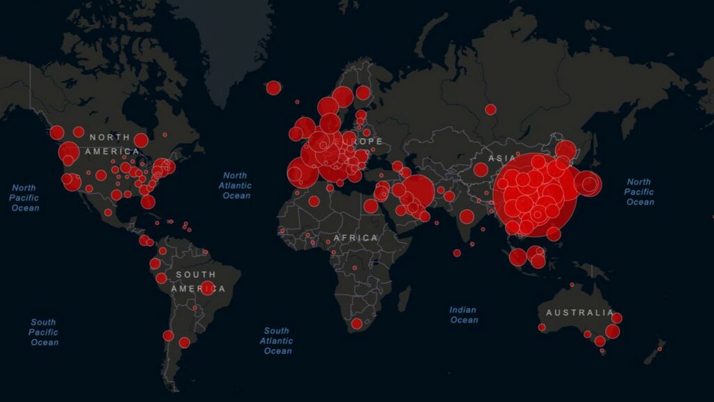 Carte de la propagation au 11 mars 2020. // Source : Johns-Hopkins University