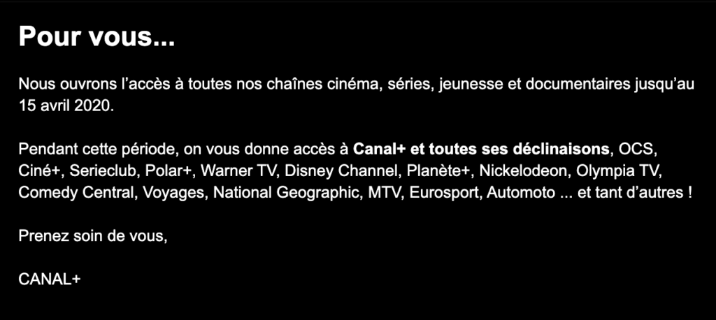 Le mail envoyé par Canal+ // Source : Mathieu Menut pour Numerama
