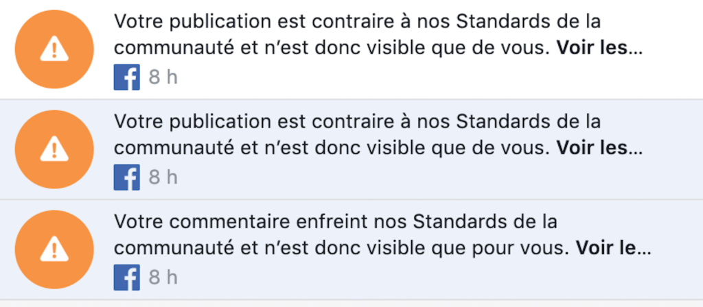 Des notifications Facebook le 18 mars 2020