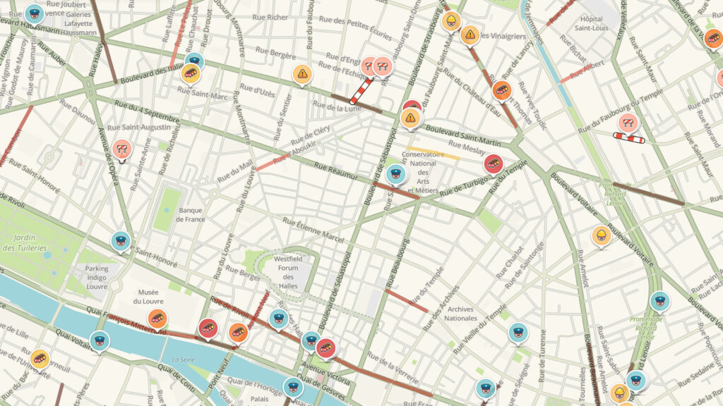 La carte de Waze en temps réel. // Source : Capture d'écran Waze