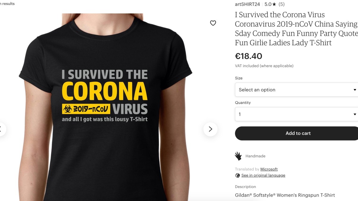 Des articles sur le Coronavirus mis en vente // Source : Etsy.com