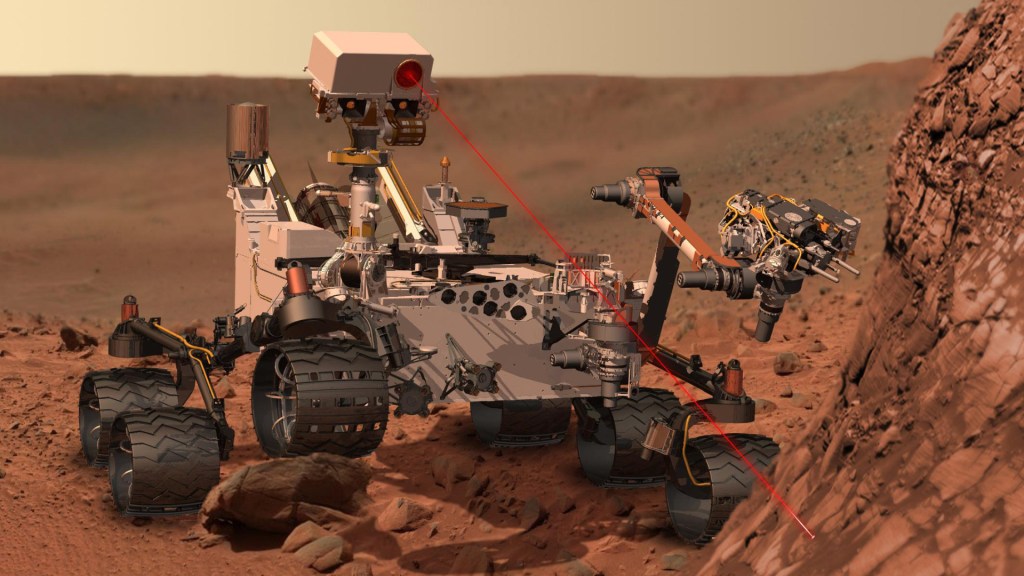 Vue d'artiste de Curiosity sur Mars. // Source : Flickr/CC/NASA/JPL-Caltech (photo recadrée)
