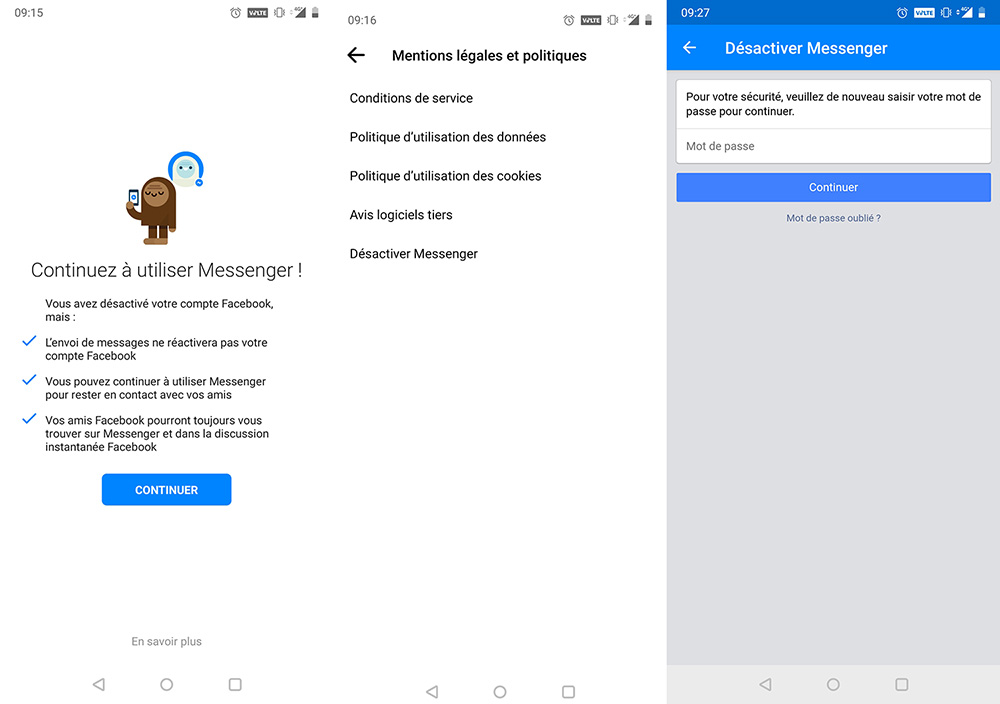Quelques écrans à passer pour désactiver Messenger. Quelques écrans à passer pour désactiver Messenger.