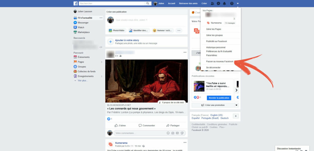 Facebook accès au nouveau design