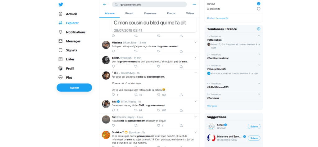 gouvernement sms twitter