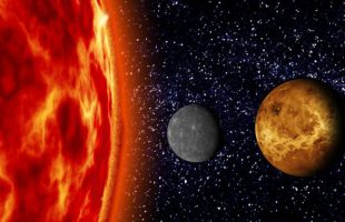 Vue d'artiste du Soleil, de Mercure et de Vénus (pas à l'échelle). // Source : Pxhere/CC0 Domaine public (photo recadrée)