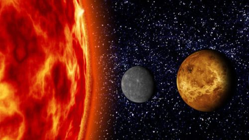 Vue d'artiste du Soleil, de Mercure et de Vénus (pas à l'échelle). // Source : Pxhere/CC0 Domaine public (photo recadrée)