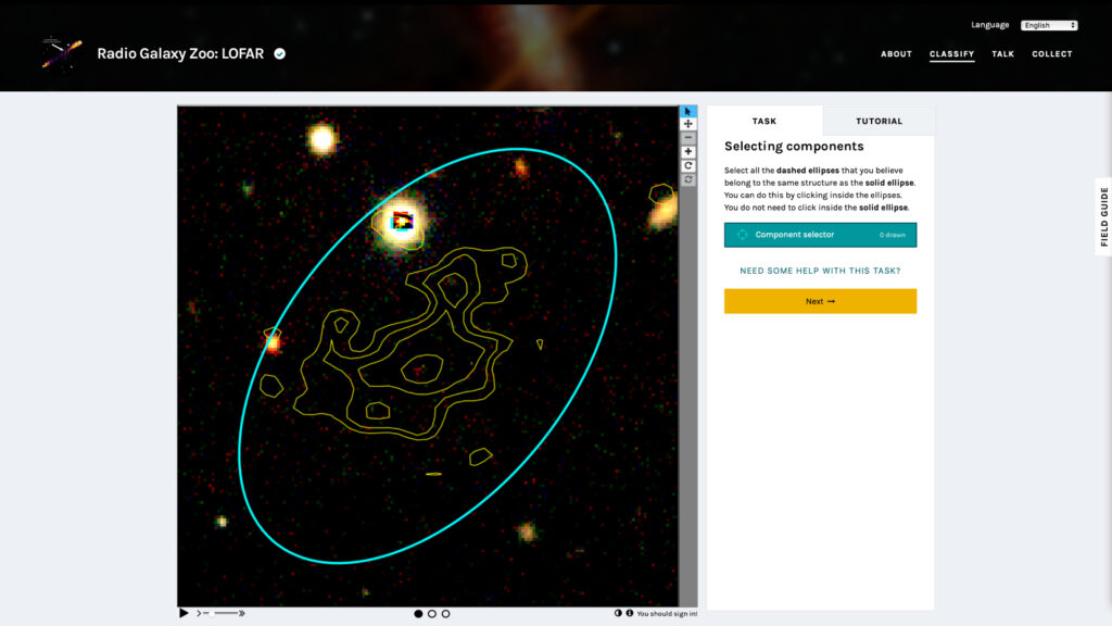 Un projet participatif pour détecter des trous noirs. // Source : Capture d'écran Radio Galaxy Zoo: LOFAR