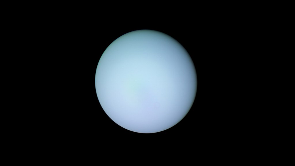 Uranus photographiée en 1986. // Source : Flickr/CC/Kevin Gill (photo recadrée)