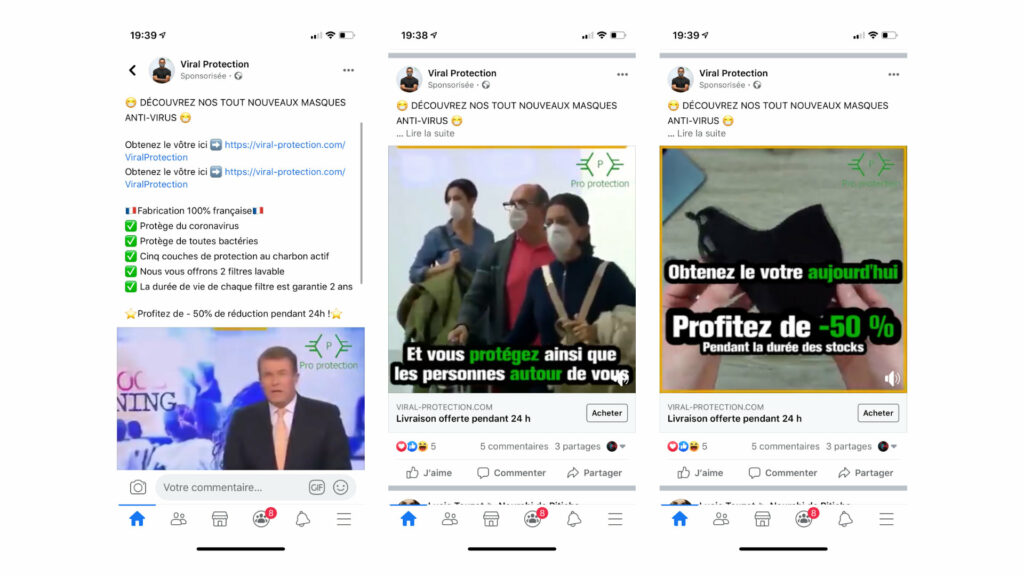 Des publicités opportunistes sur Facebook // Source : Capture d'écran Numerama