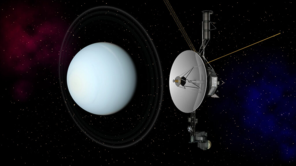 Vue d'artiste d'Uranus et d'une sonde Voyager. // Source : Flickr/CC/Kevin Gill