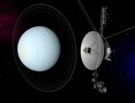 Vue d'artiste d'Uranus et d'une sonde Voyager. // Source : Flickr/CC/Kevin Gill